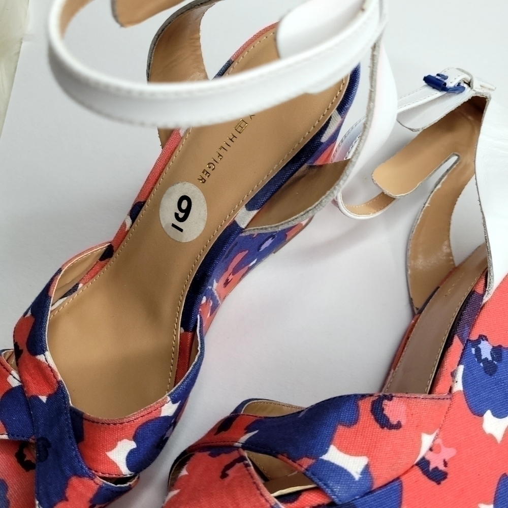 Tommy Hilfiger Floral Red, White & Blue Wedge Heels - Picture 7 of 14
